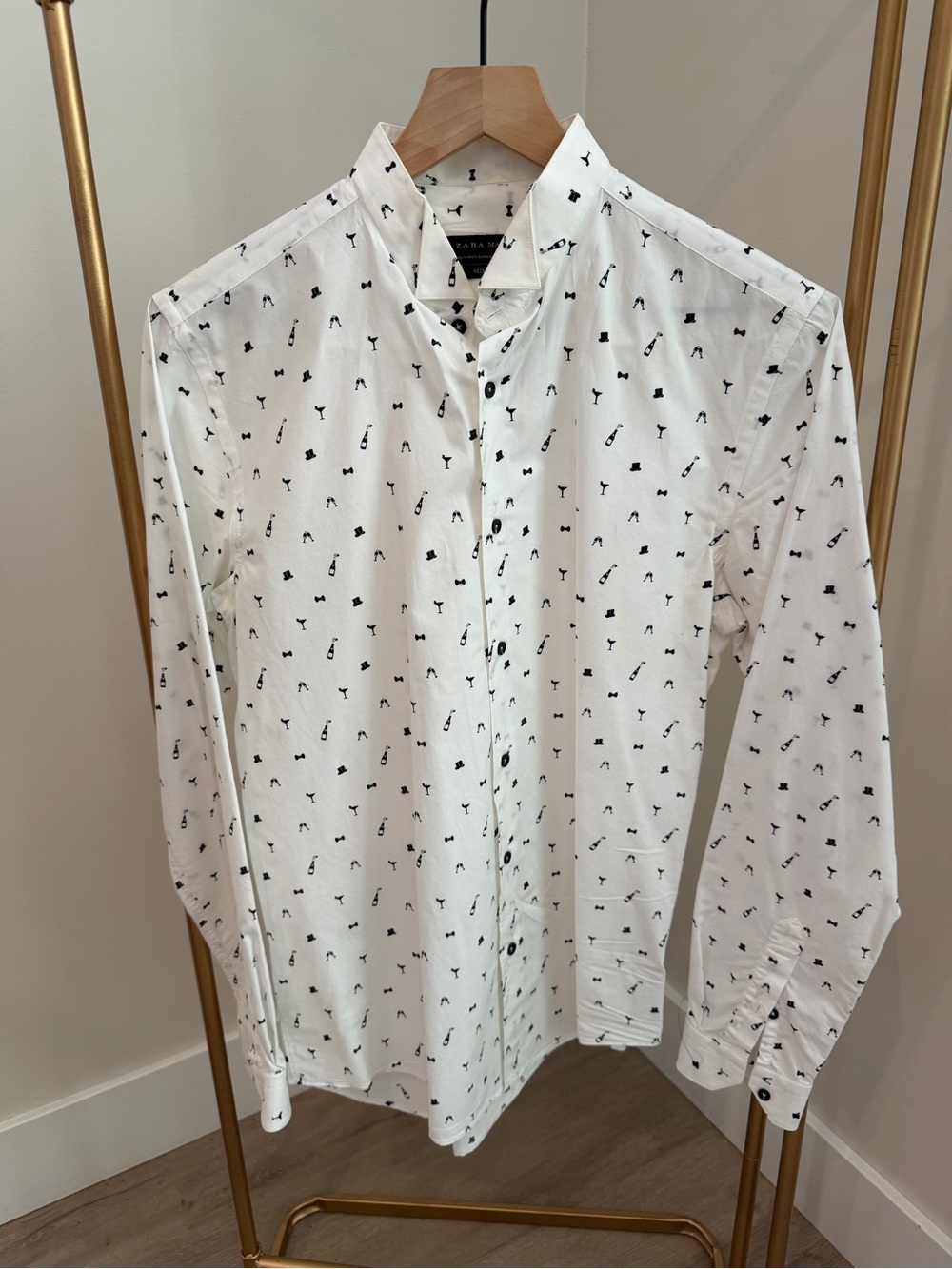Zara White Long-Sleeve Evening Dress Shirt for Black tie Wing tip Collar Wedding